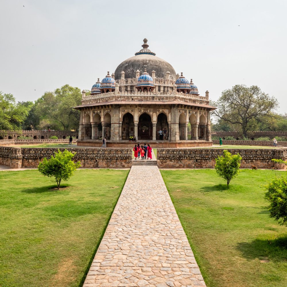 A beautiful view of the Isa Khan's Tomb New India on a sunny day